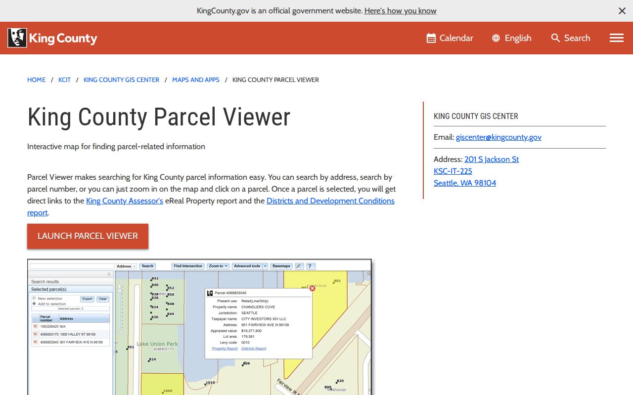 Seattle people search using the King County Parcel Viewer map