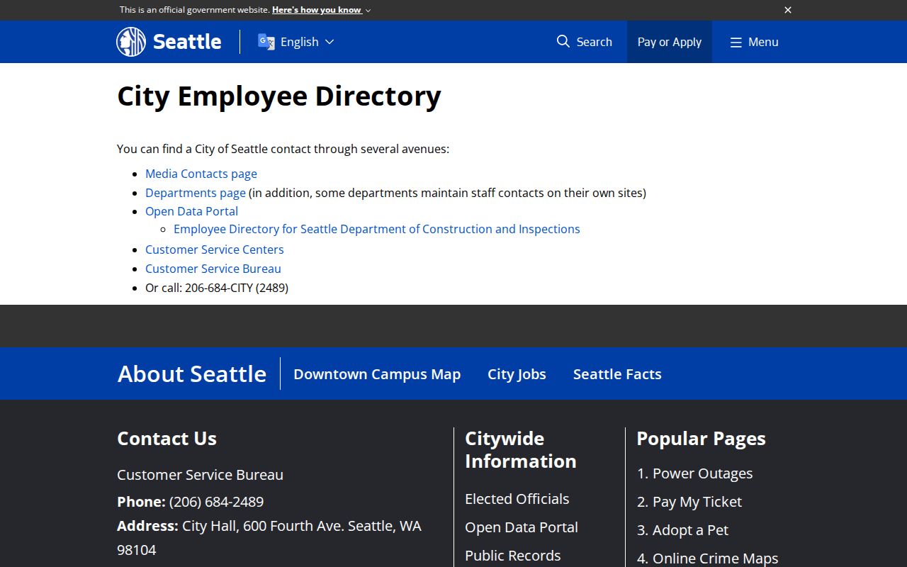 Seattle people directories city contact page