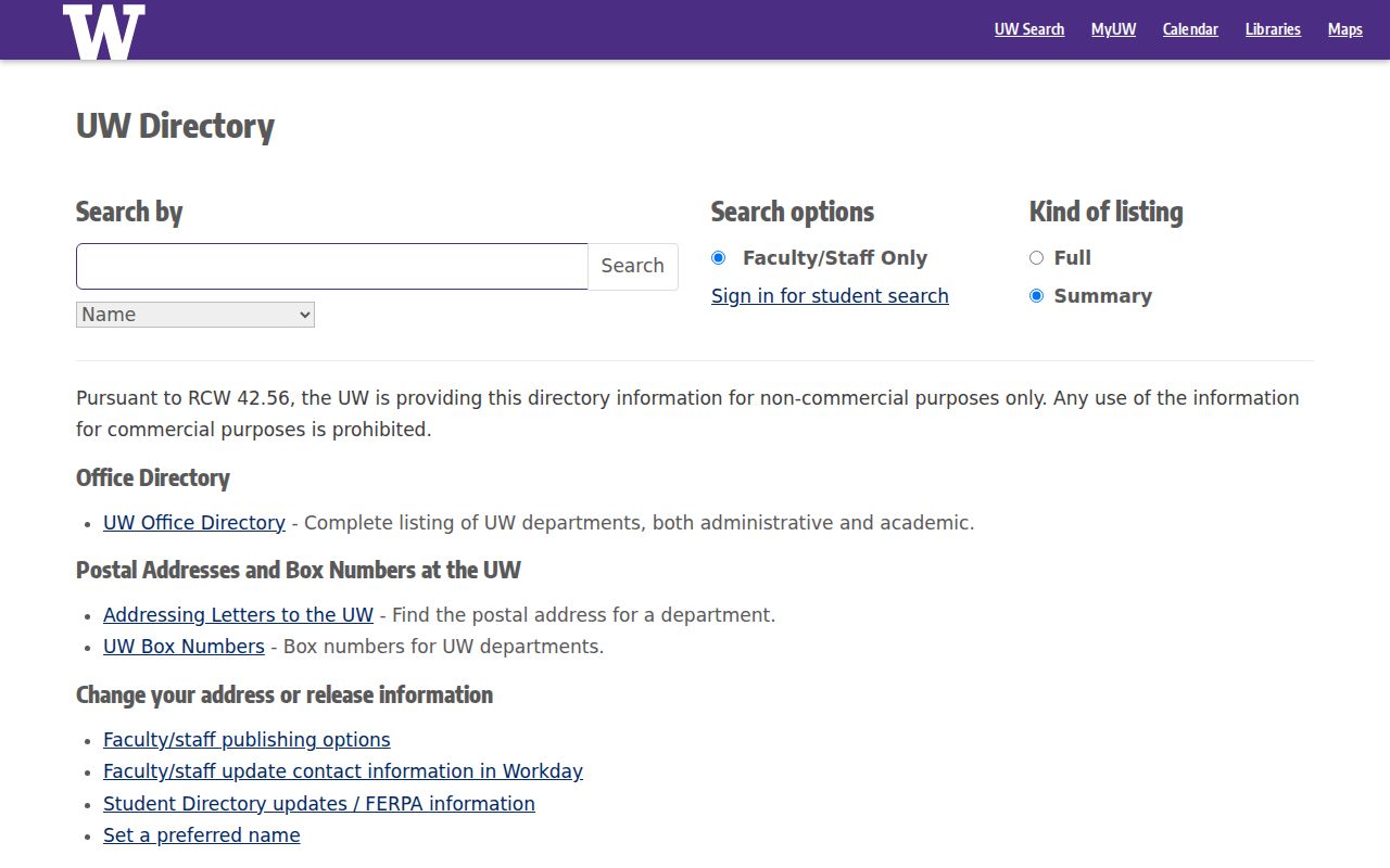 Seattle people directories University of Washington search